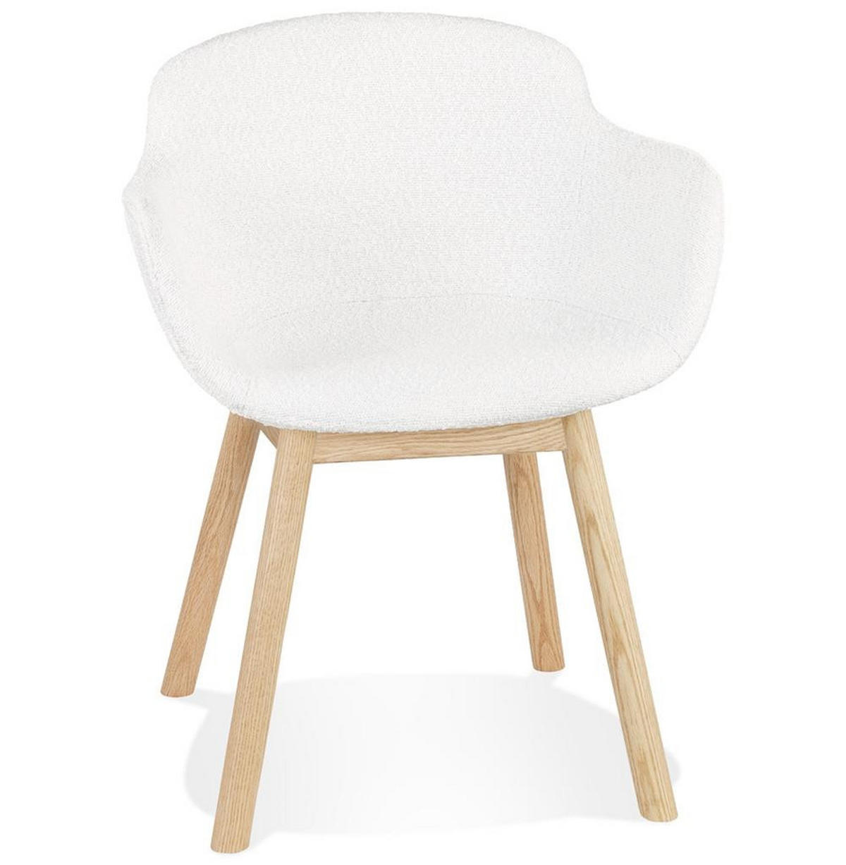 ARMLEHNSTUHL Bouclé Stoff Weiß Eiche Skandinavischer Stil ergonomisch KERANO - Beige/Weiß, Eichenholz/Textil (59/80/54cm) - KADIMA DESIGN