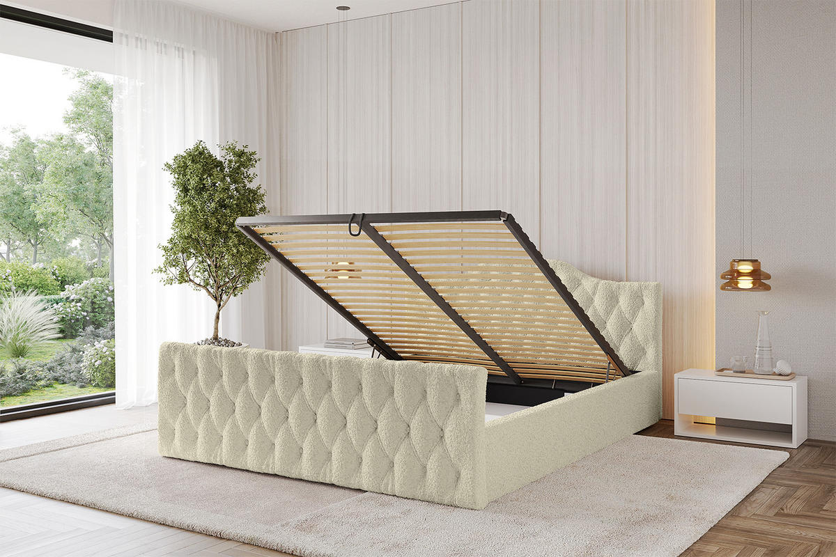POLSTERBETT mit Bettkasten, Fußteil und Lattenrost, Boxbett ohne Matratze - FALIO-Z-V1 120x200 Beige - Taupe, Holzwerkstoff/Textil (120/200cm) - ALTDECOR