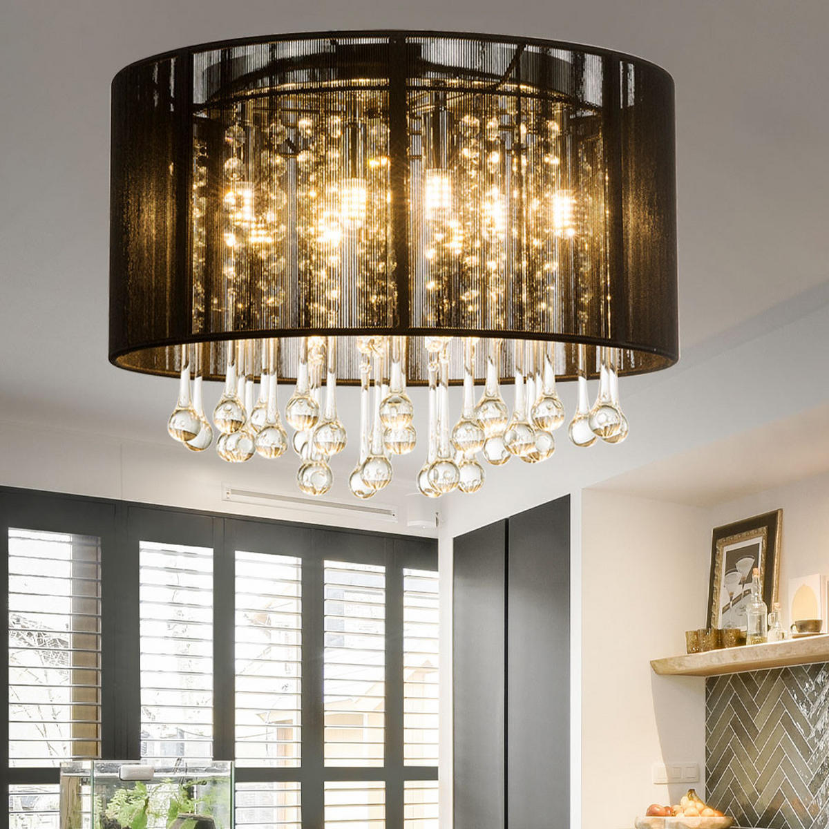 LED DECKENLEUCHTE Metall Schwarz Kristalloptik - Schwarz, Glas (40/40/29cm) - Globo Lighting