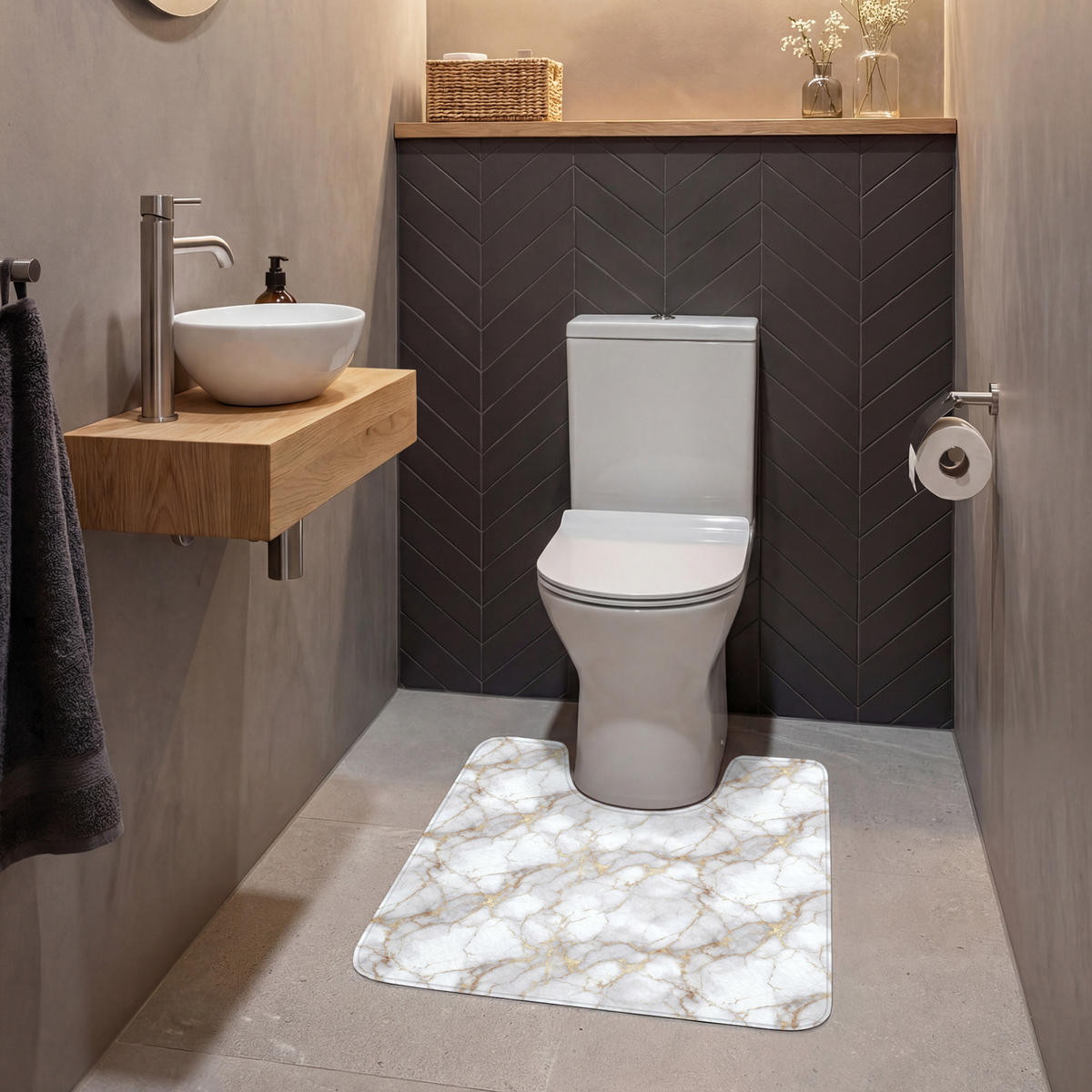 WC-VORLEGER Weiß - Gold - Marmor - Grau Toilettenvorleger 55x60 cm - Weiß, Kunststoff/Textil (55/1cm) - OnlyWow