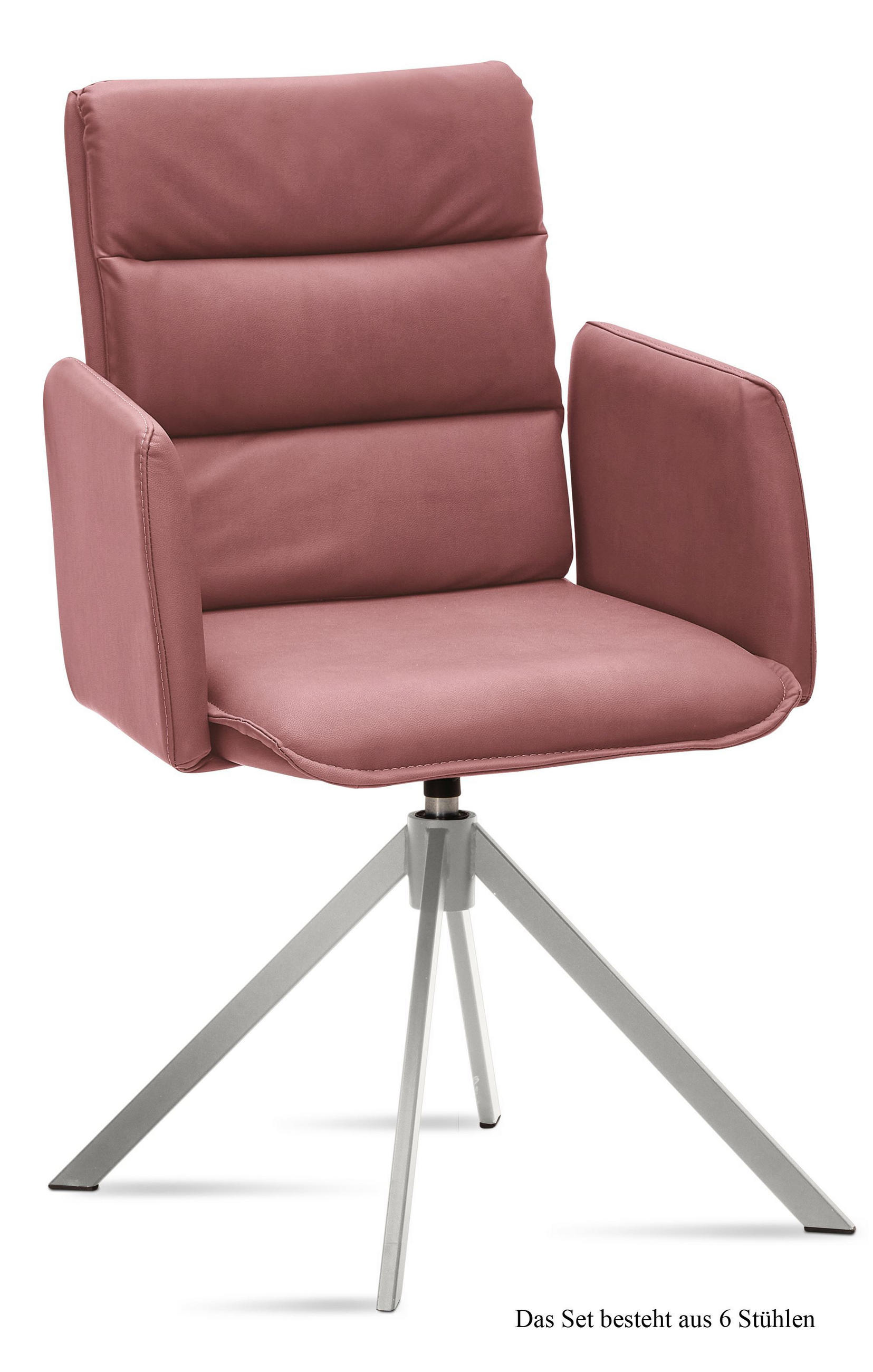 ARMLEHNSTUHL drehbar (6er-Set) Dulsea 52x92x60 Edelstahl/Rosewood - Edelstahlfarben/Dunkelrosa, Kunststoff (60/92/52cm) - 58aufmkessel