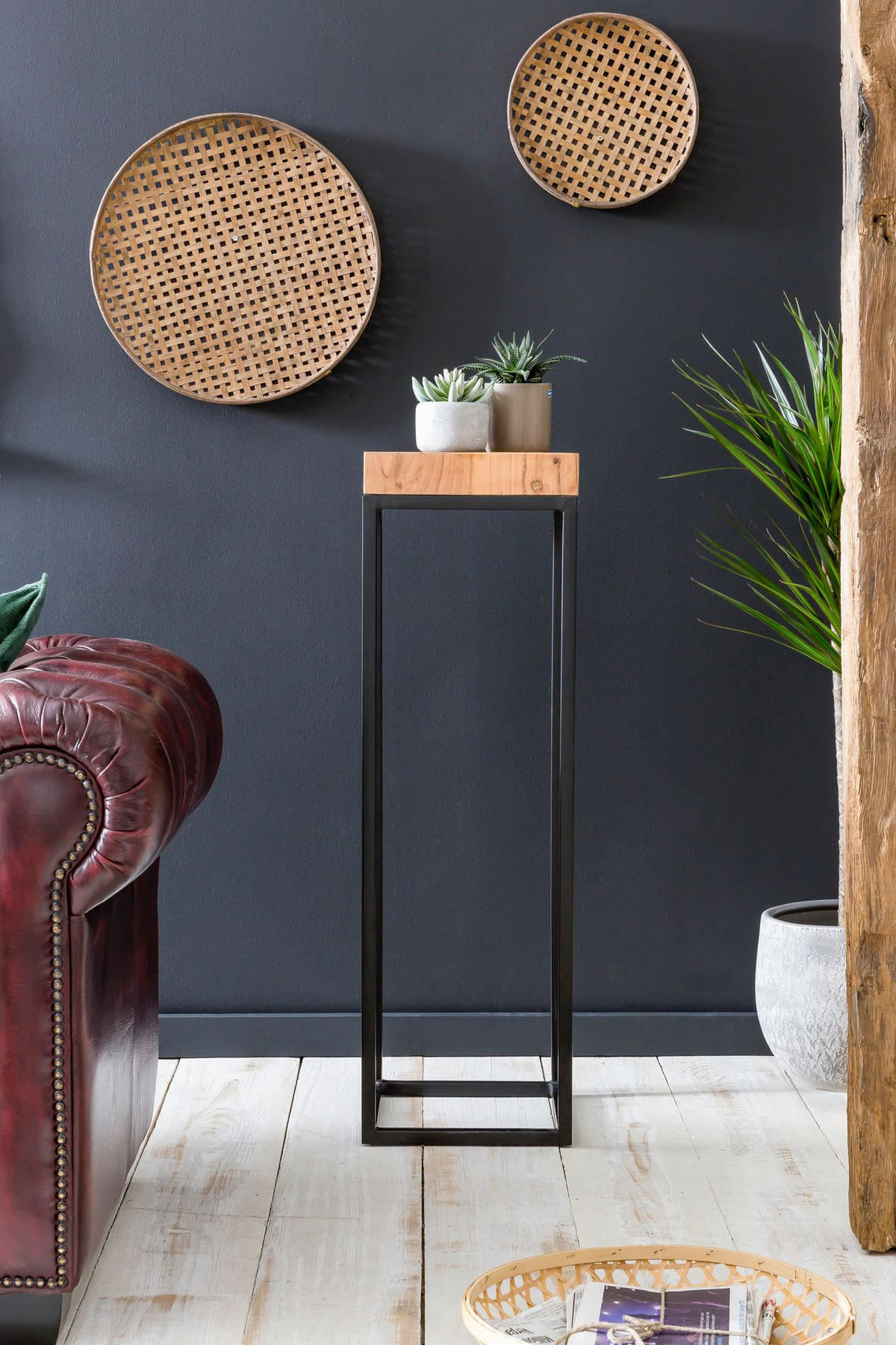 BEISTELLTISCH – Akazienholz Metall Natur 30x97x30 cm Industrial - Beige/Schwarz, Holz/Metall (30/30/97cm) - KADIMA DESIGN
