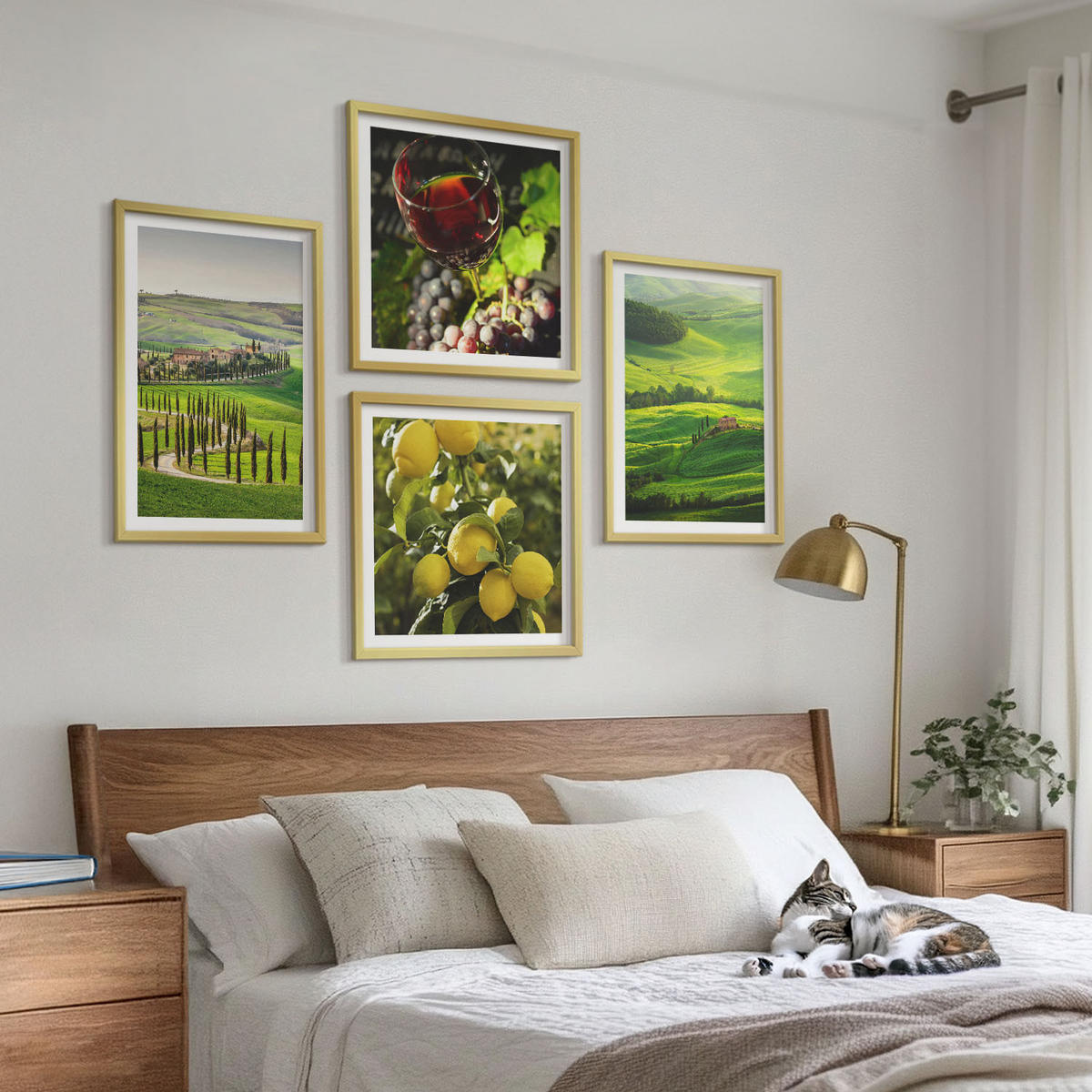 BILDER SET 4er Set - 50x50 cm & 40x60 cm Goldrahmen - Italienische Landschaften, Zitrushügel - Goldfarben, Kunststoff (50/50cm) - TULUP