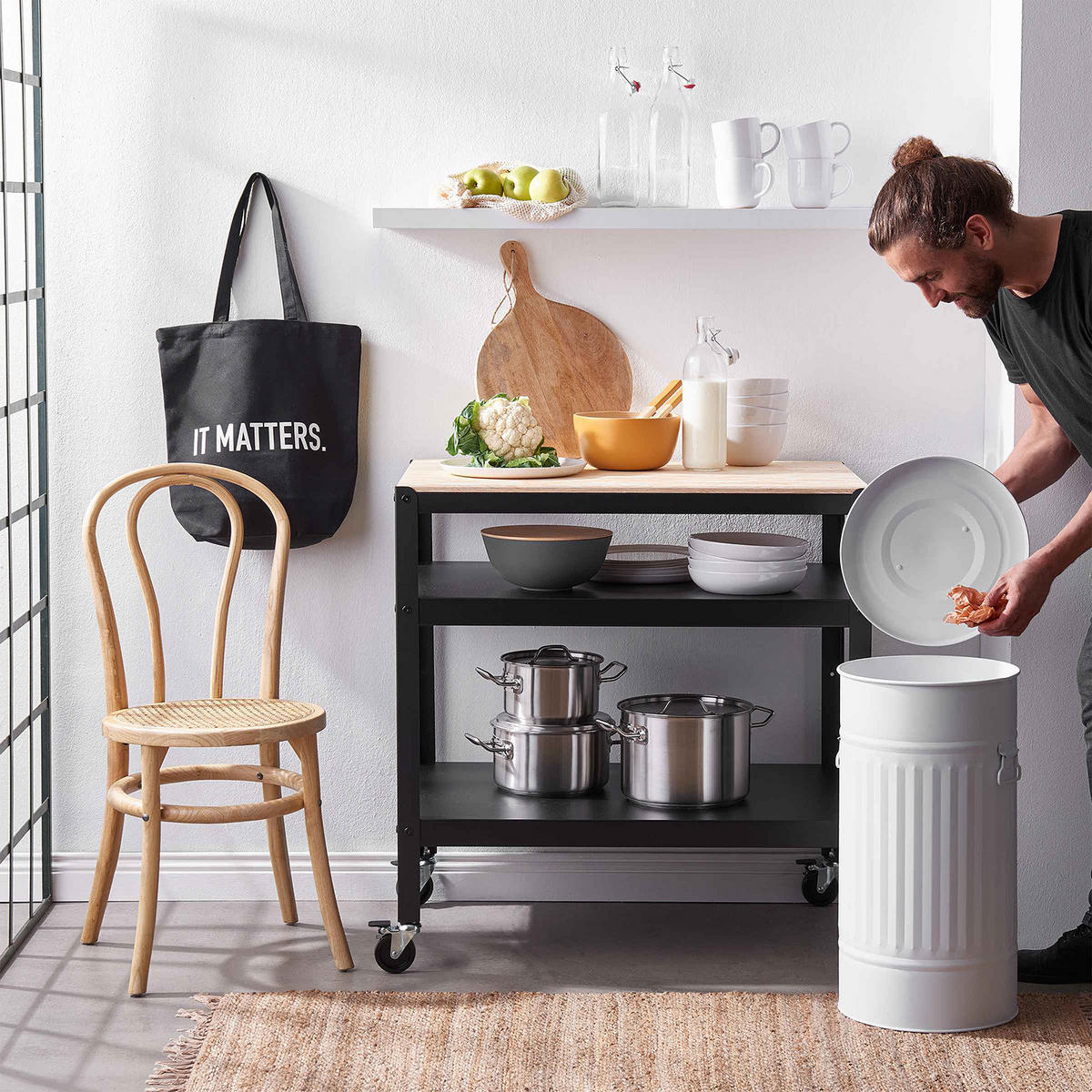 MÜLLTONNE Zinc - Weiß, Metall (34/64/34cm) - BUTLERS