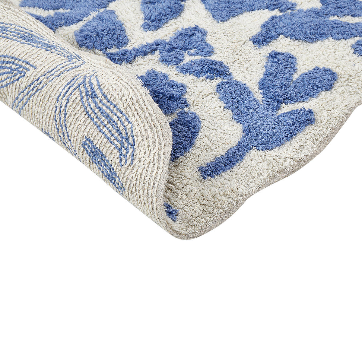 BADEMATTE Blau 60 x 90 cm Derik - Blau/Weiß, Textil (60/90cm) - Beliani