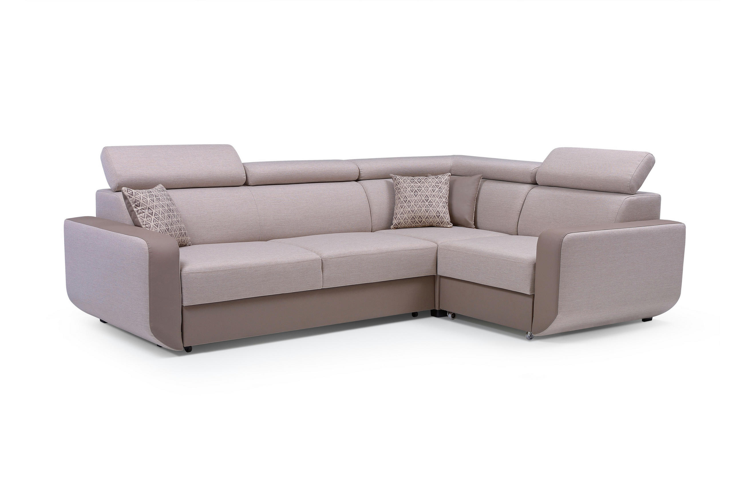 ECKSOFA MIRA Beige Geflochtener Stoff mit Schlaffunktion - Beige, Holz (263/184cm) - MASSENO