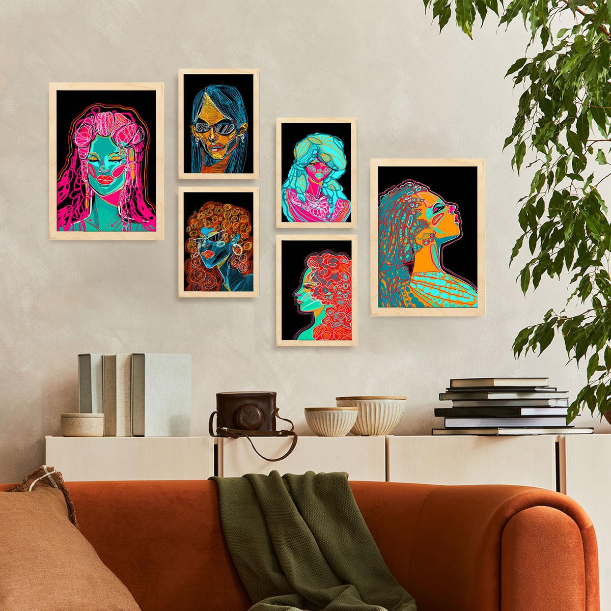 POSTER Set Mit 6 Shades of Beauty 2 Abstrakt Feminin Größe A3 & A4 Rahmen aus hellem Holz - Beige, Papier (29.7/1cm) - Nacnic