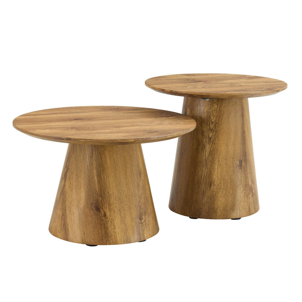 Redom SADA konferenčních stolků 50/50/48 cm a 60/60/35 cm, 2 kulaté stolky s pevnou MDF deskou, dekor dřeva
