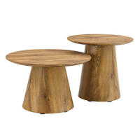 SADA konferenčních stolků 50/50/48 cm a 60/60/35 cm, 2 kulaté stolky s pevnou MDF deskou, dekor dřeva - přírodní, kompozitní dřevo (50/50/48cm) - Redom