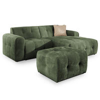 ECKSOFA inkl. Hocker Kozy im Bumpy-Design mit Schlaffunktion und fester Rückenlehne aus weichem Grün Chenille-Stoff - Ottomane rechts - Schwarz/Grün, Holz/Kunststoff (234/161cm) - S-Style Möbel