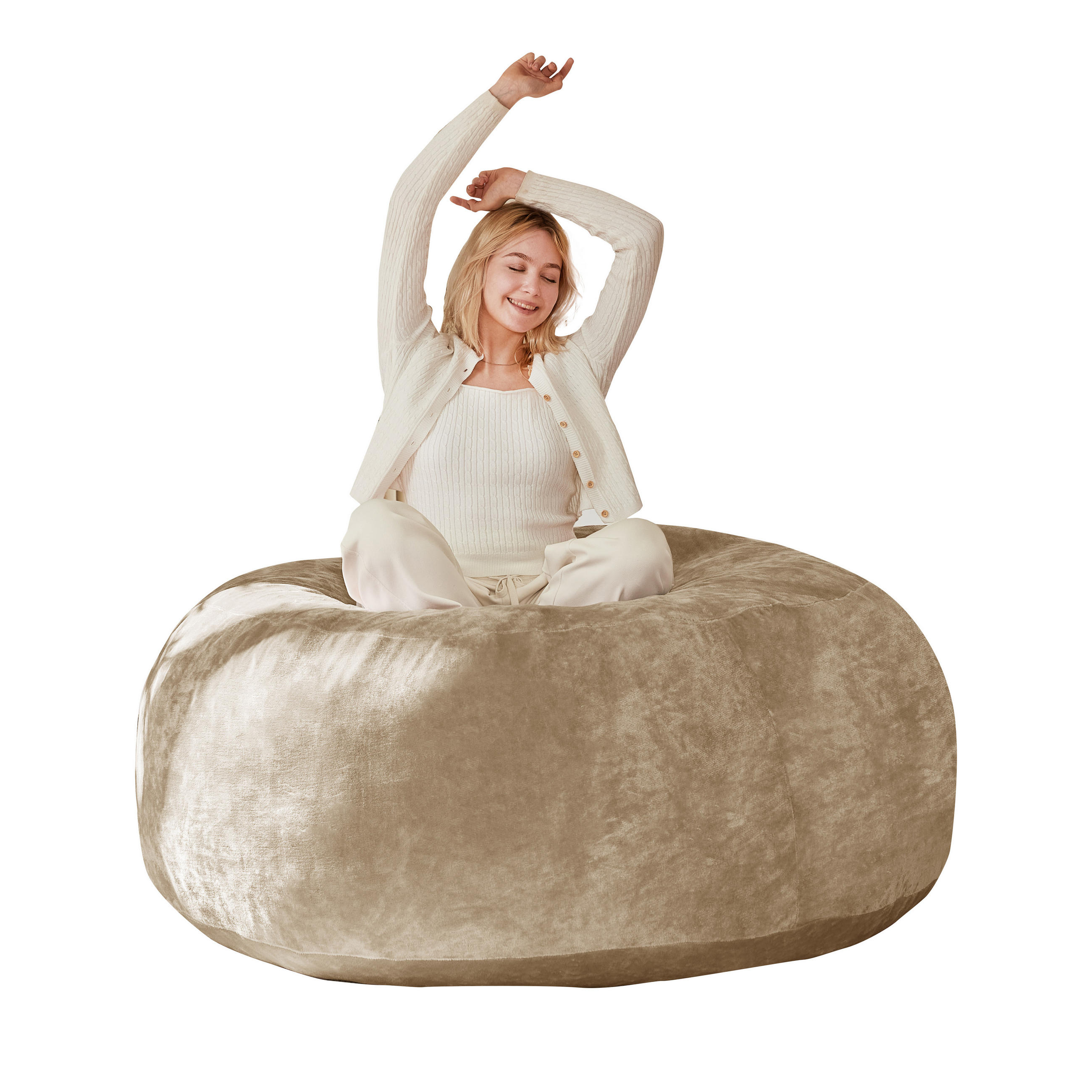 SITZSACK Apricot klappbar - Hellbraun, Textil (120/60/120cm) - WISHDOR