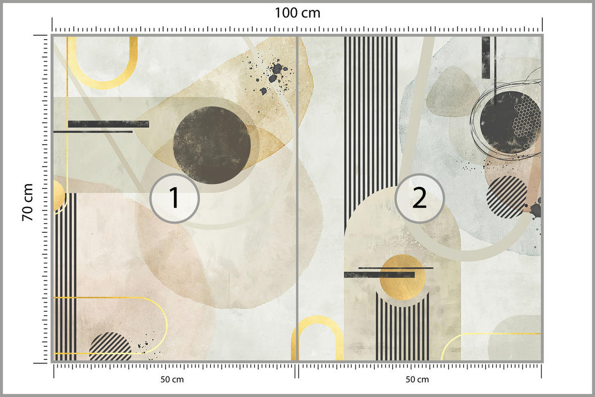 FOTOTAPETE für Wohnzimmer Geometrische Kreise Streifen Glamour 100x70 - Gelb/Beige, Papier (100/70cm) - Muralo