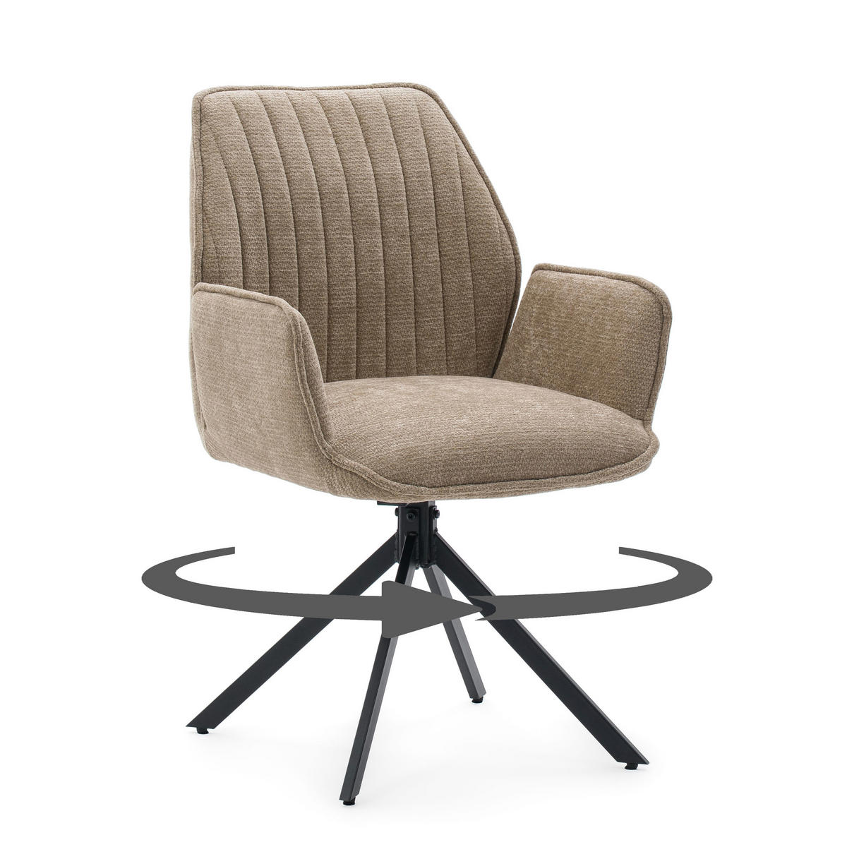 STUHL MERANO drehbar gepolsterter mit Steppung - beige - Chenille - Beige/Schwarz, Textil/Metall (58/90/61cm) - NEW HOME