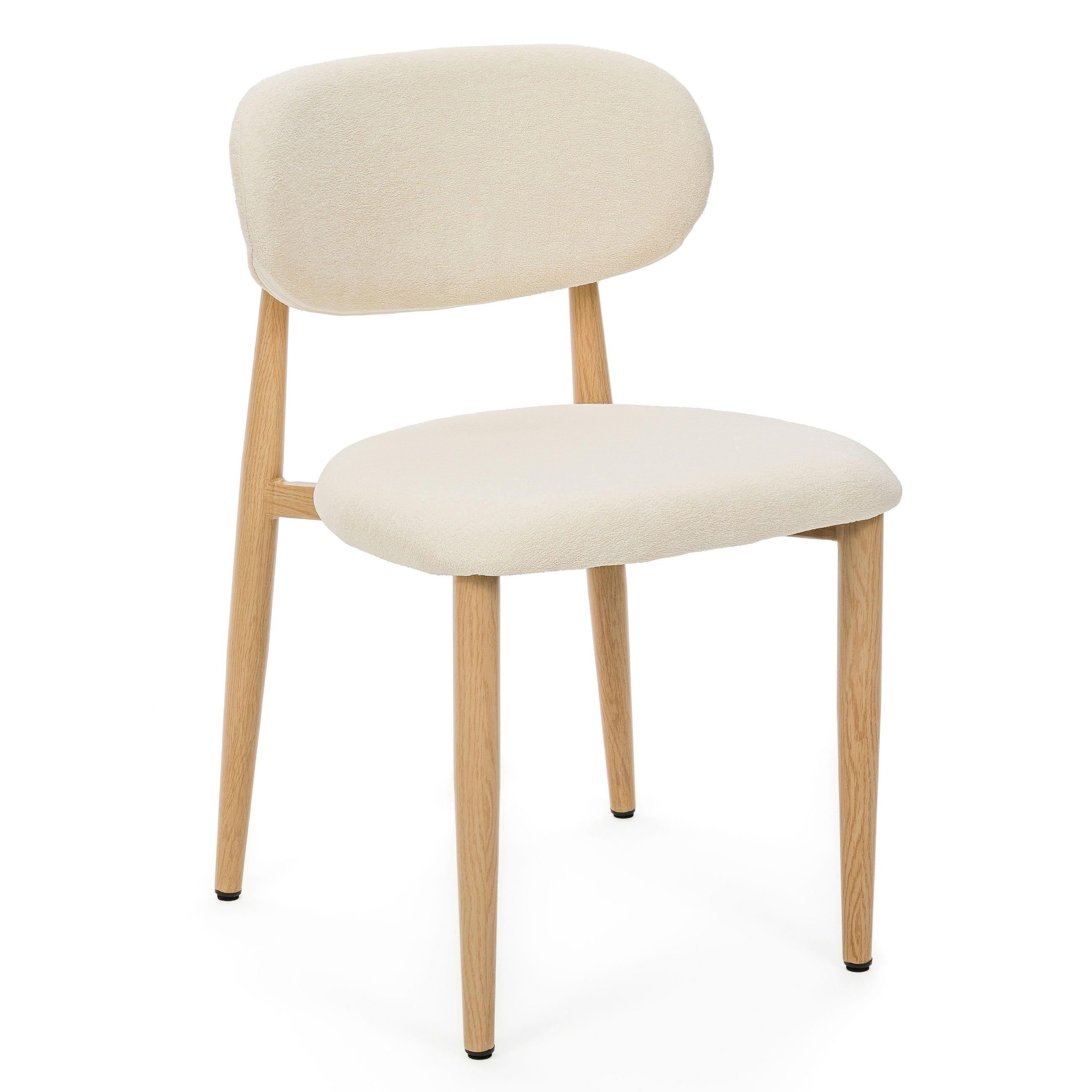STUHL ALMO gepolstert Beine in Holzoptik - creme - Boucle - Eichefarben/Creme, Textil/Metall (47/77/54cm) - NEW HOME