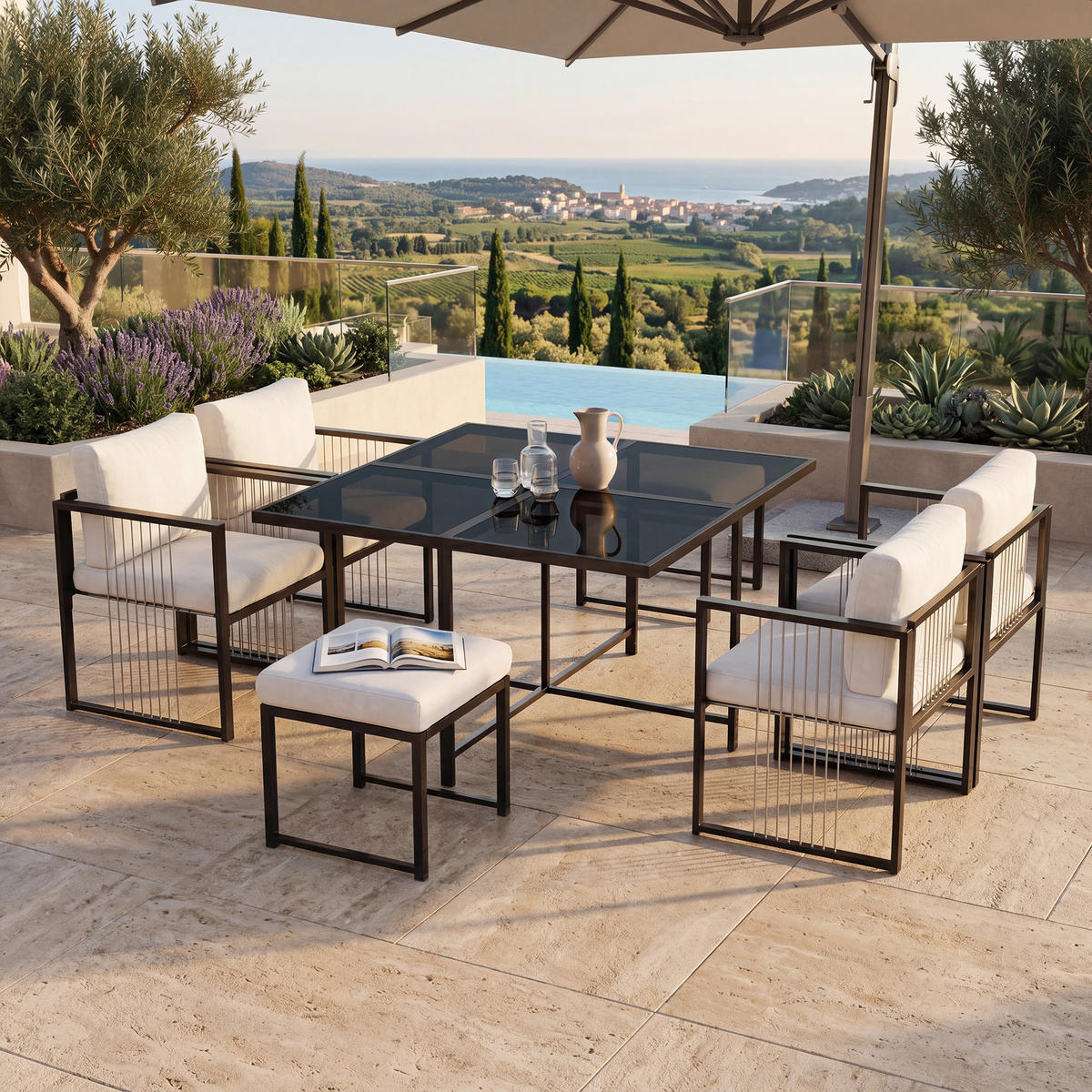 GARTENMÖBELSET 7tlg 6 Personen Glastisch Terrasse Outdoor - Multicolor, Metall - FLIEKS