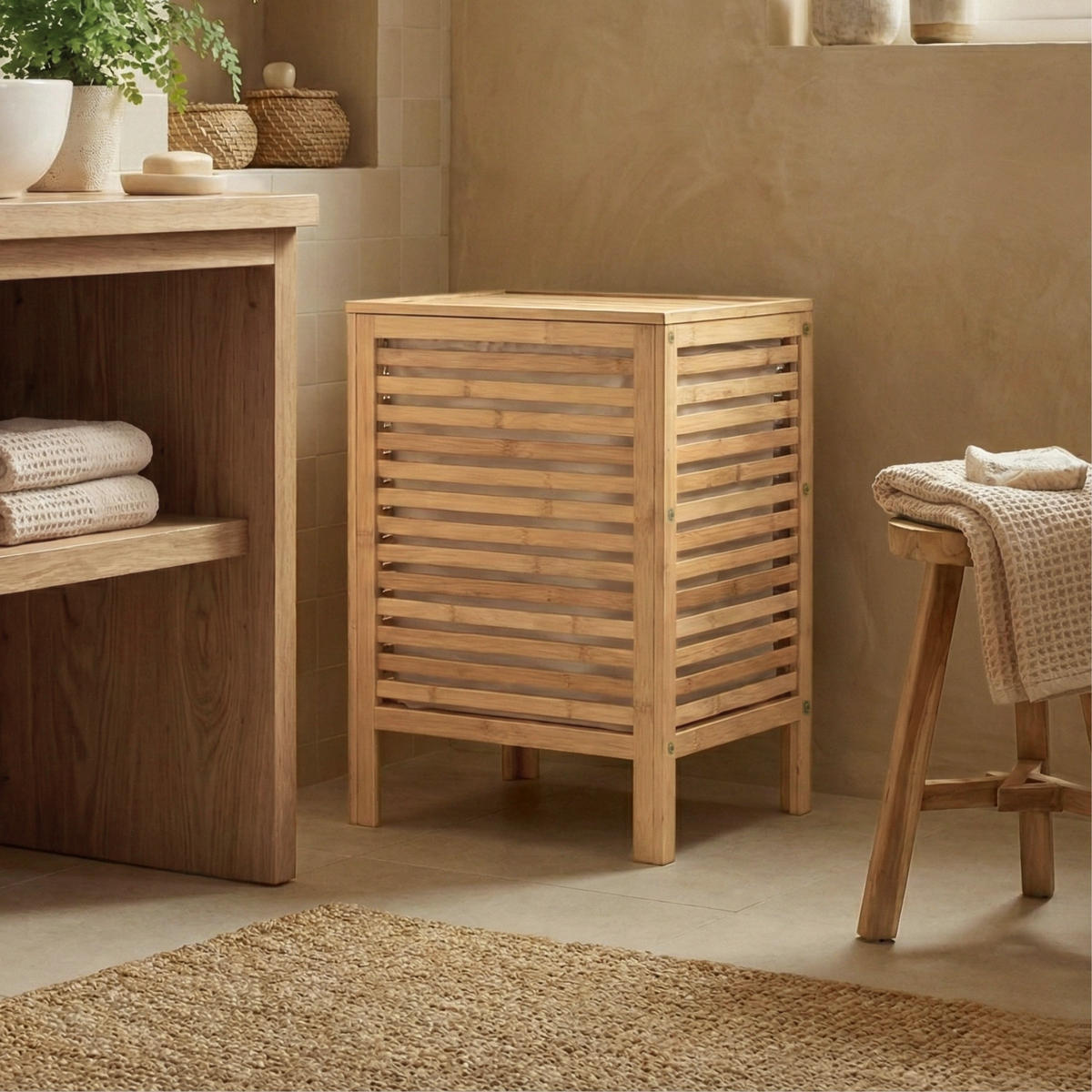 WÄSCHEKORB Lund 60l - Beige, Naturmaterialien (40/57/40cm)