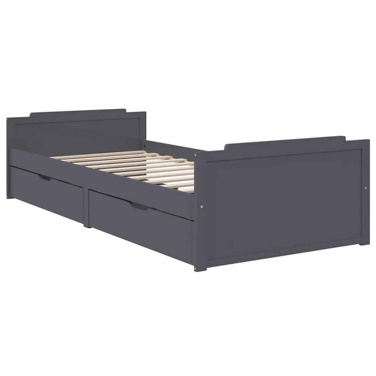 MASSIVHOLZBETT Mit Schubladen Dunkelgrau Kiefer 90/200 Cm - Grau, Textil (90/200cm) - vidaXL