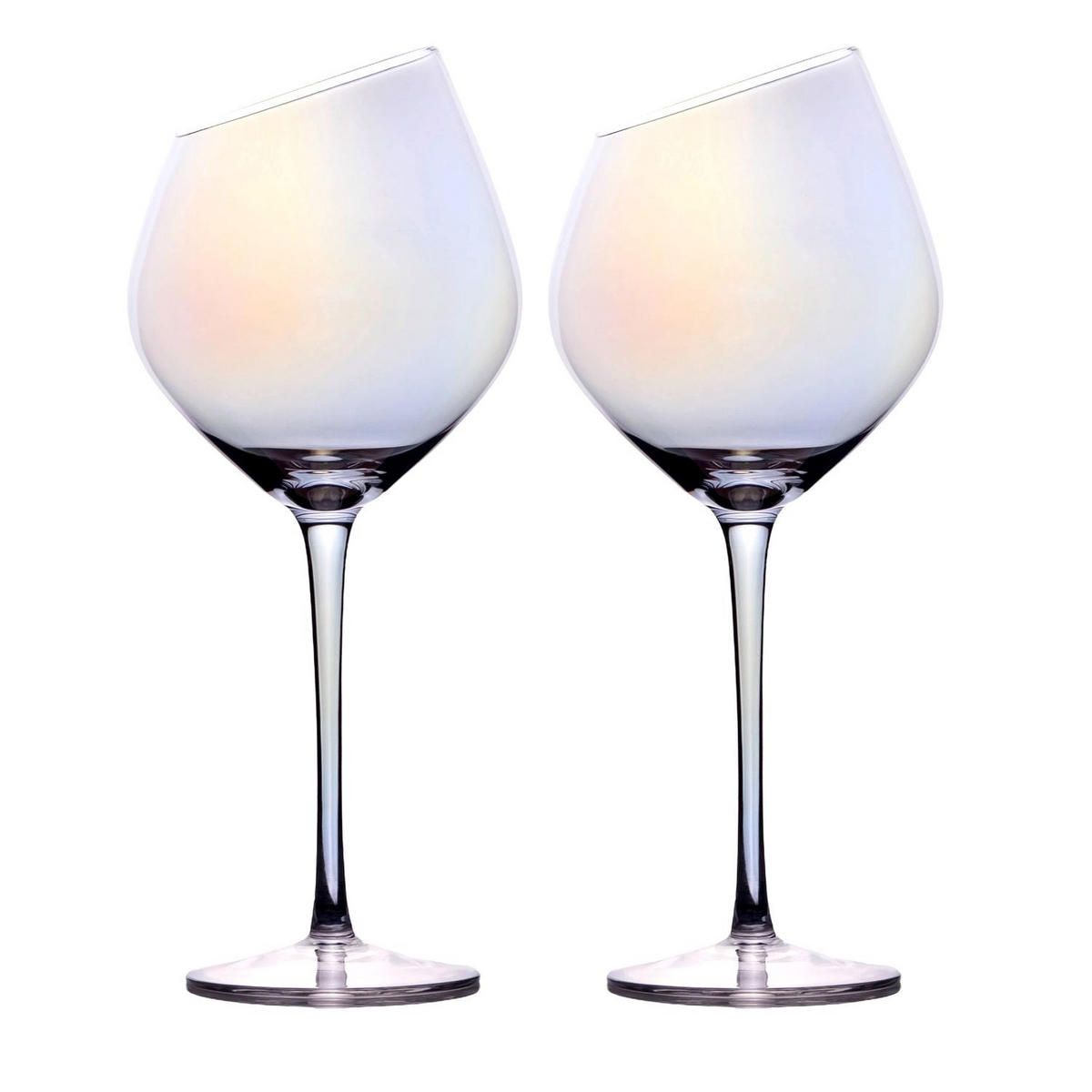 WEIN GLAS SET moderne Kante Regenbogen Schimmer 470 ml (2er-Set) - Transparent, Glas (0.47L) - Intirilife