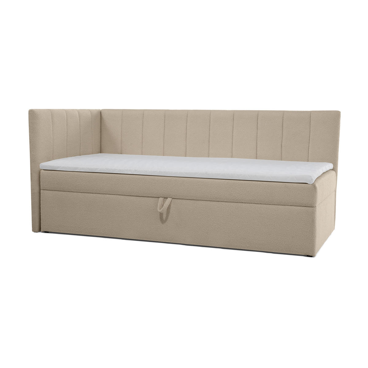 SCHLAFSOFA Rafi, Eckbett mit Bettkasten, 90x200 cm, Dunkelbeige - Ecru, Textil (209/94/102cm) - Beautysofa