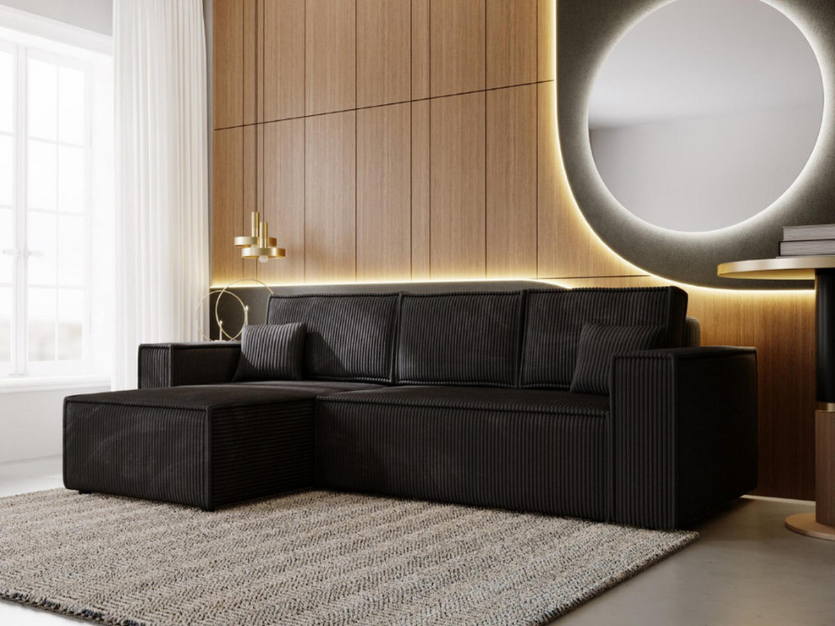 ECKSOFA Prato Schwarz Links - Schwarz, Holz/Kunststoff (170/280cm) - Graingold