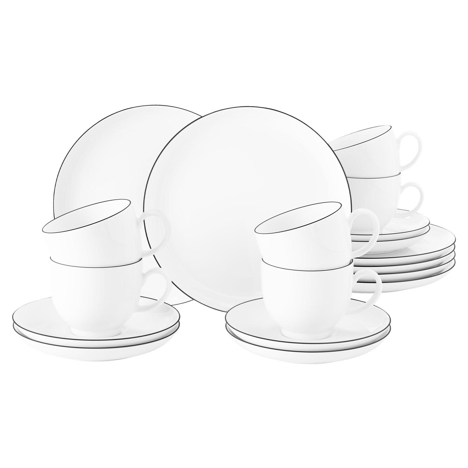 KAFFEESERVICE RUND Lido Black Line schwarz-weiß 18er Set - Schwarz/Weiß, Keramik (24/18.1/43cm) - Seltmann Weiden
