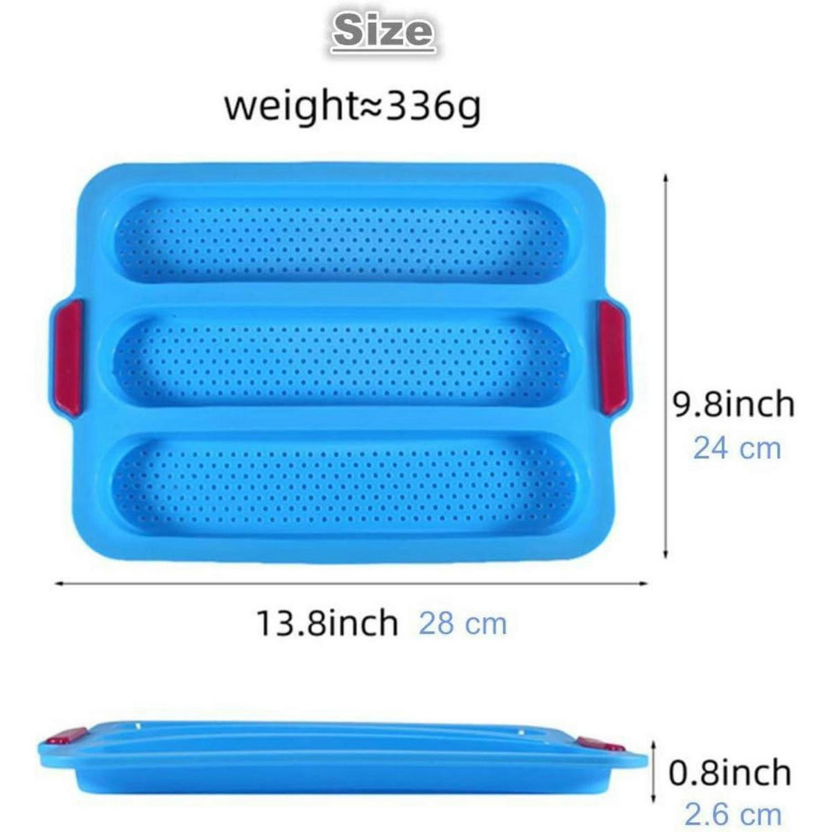 BAGUETTE-BACKBLECH 34 x 24 cm Silikon für 3 Baguettes - Blau, Kunststoff (24/3/28cm)