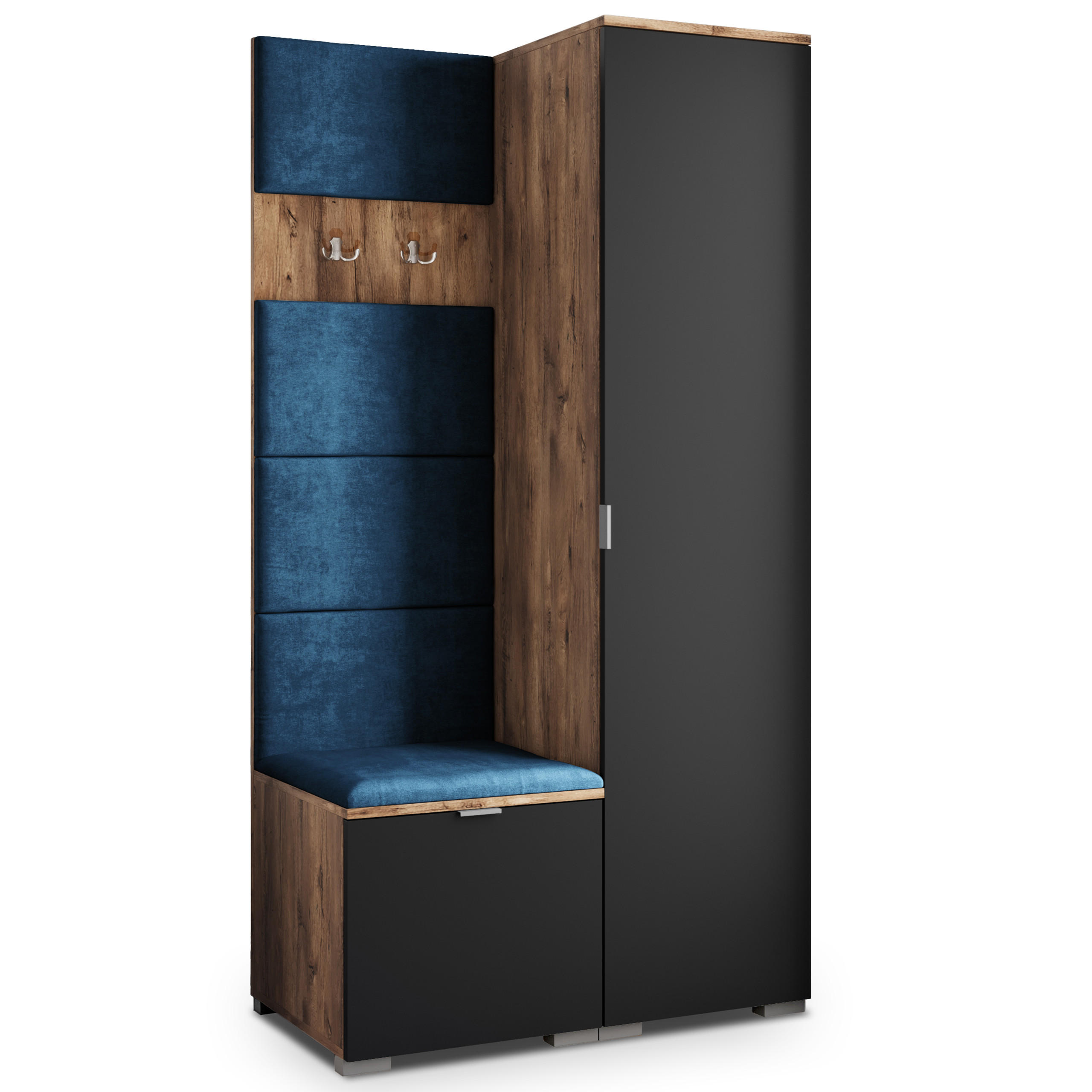 Masseno Garderobenschrank Eiche, Schwarz, Blau 95x181x51 cm