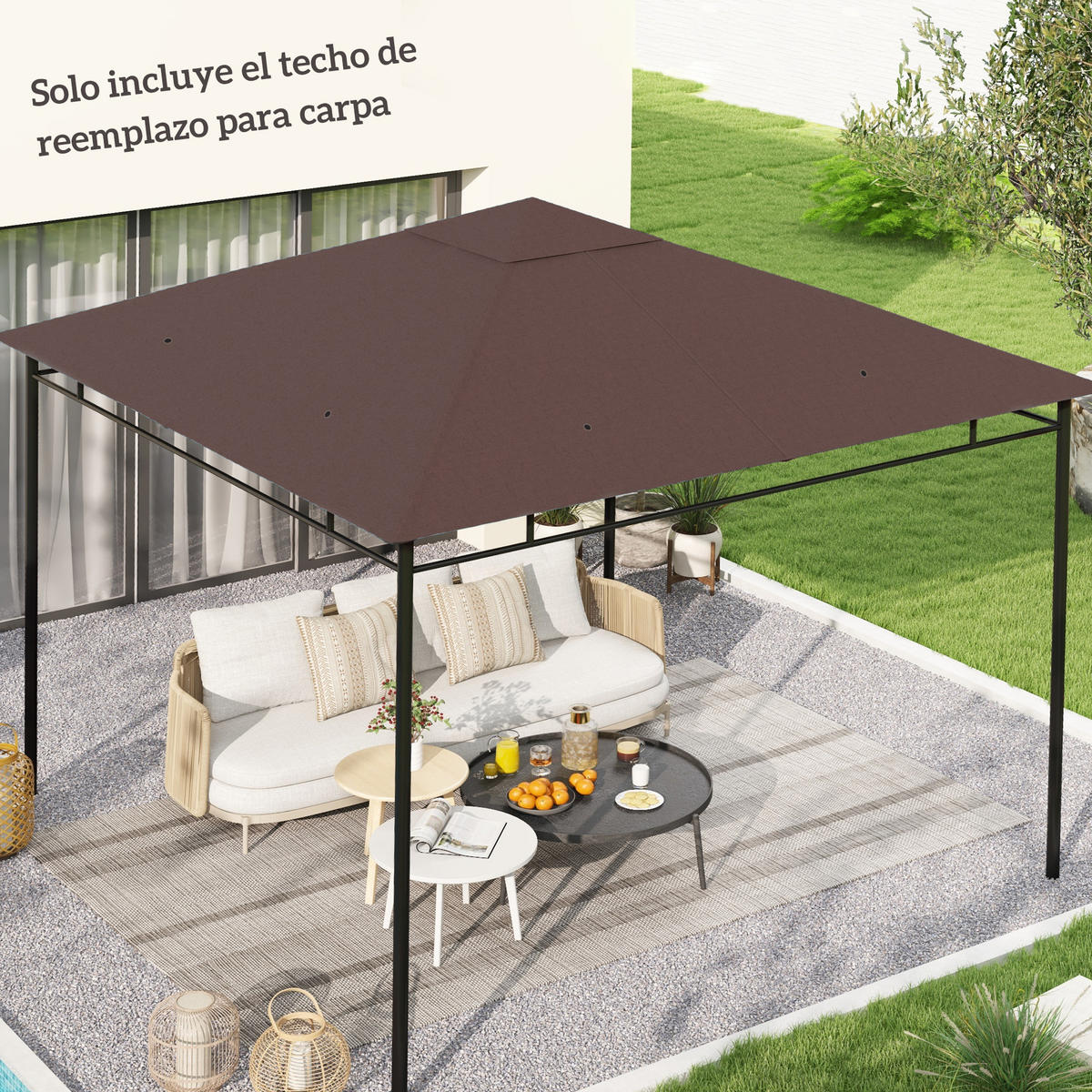ERSATZDACH, 300x300 cm für Pavillon, kaffeefarben, mit 8 Entwässerungs- und Belüftungslöchern - Multicolor, Kunststoff (298/295cm) - FORIOUS