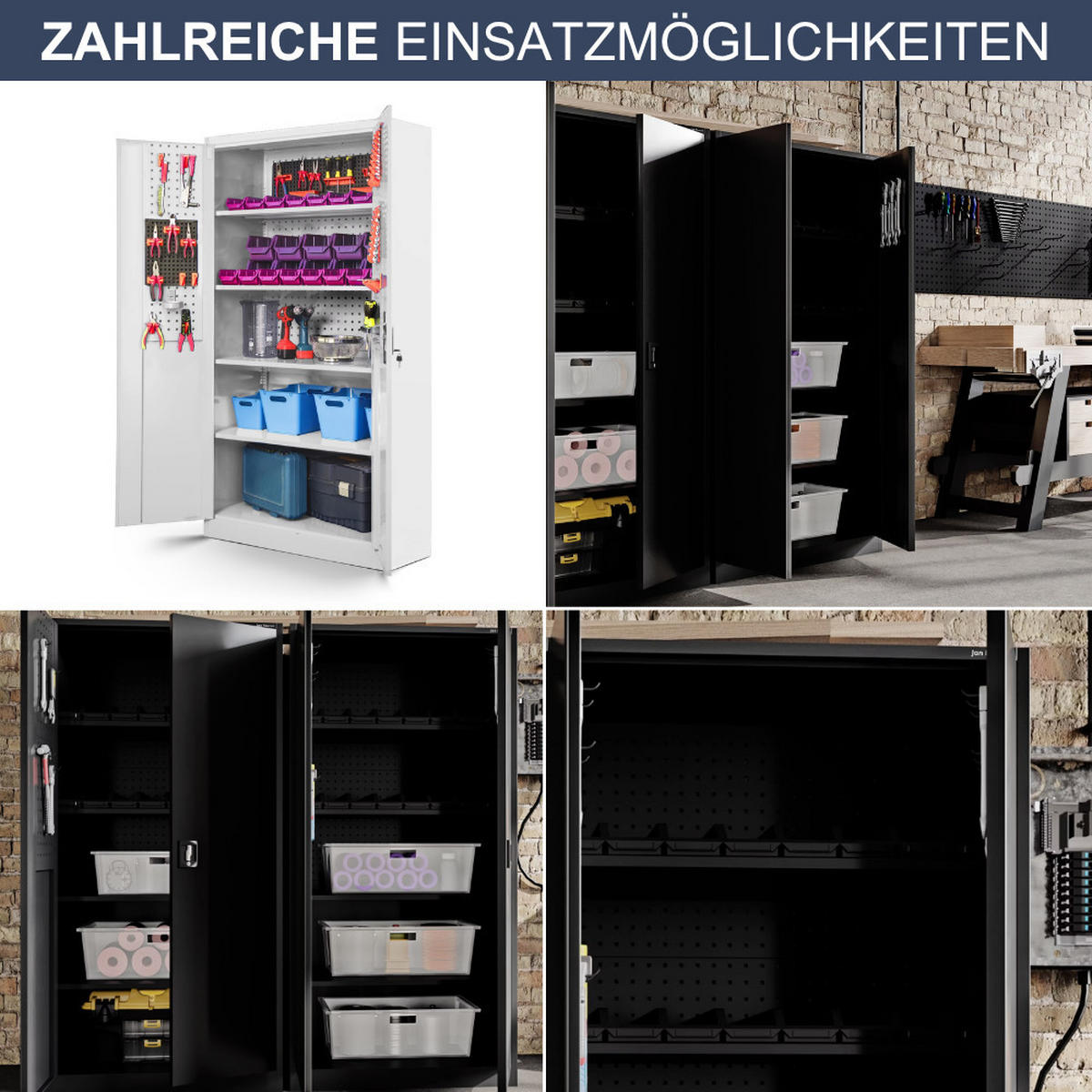 WERKZEUGSCHRANK mit Lochwand BRUNO Werkzeugwand 185x92x50cm Grau - Grau, Metall (92/185/50cm) - Jan Nowak