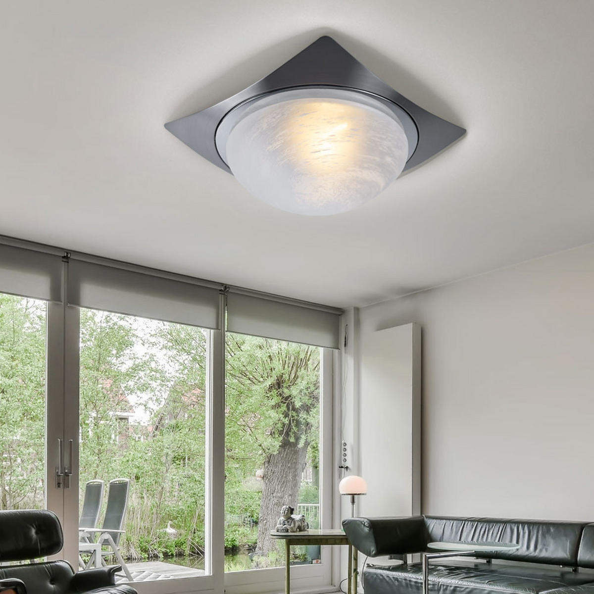 DECKENLEUCHTE Alabaster Schwarz gebürstet - Schwarz, Metall (26/26/26cm) - Esto