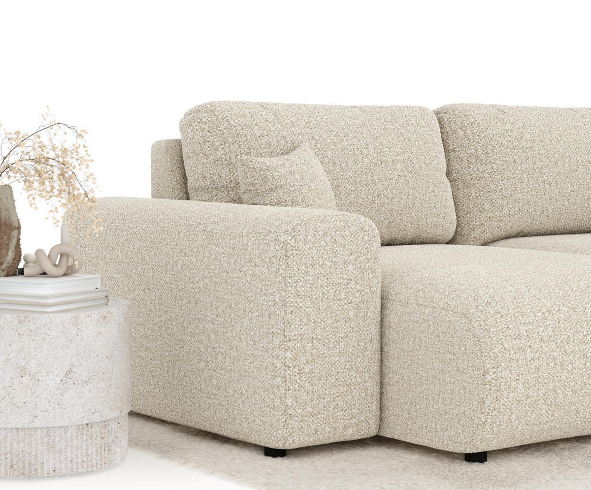 ECKSOFA Zanzibar Beige Plüschstoff - Beige/Schwarz, Holz/Holzwerkstoff (237/144cm) - Maison de Reve