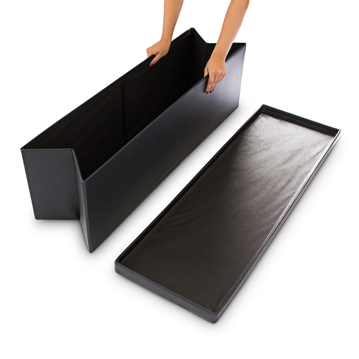 FALTBARE Sitzbank - Schwarz, Holzwerkstoff/Kunststoff (38/38/114cm) - Relaxdays