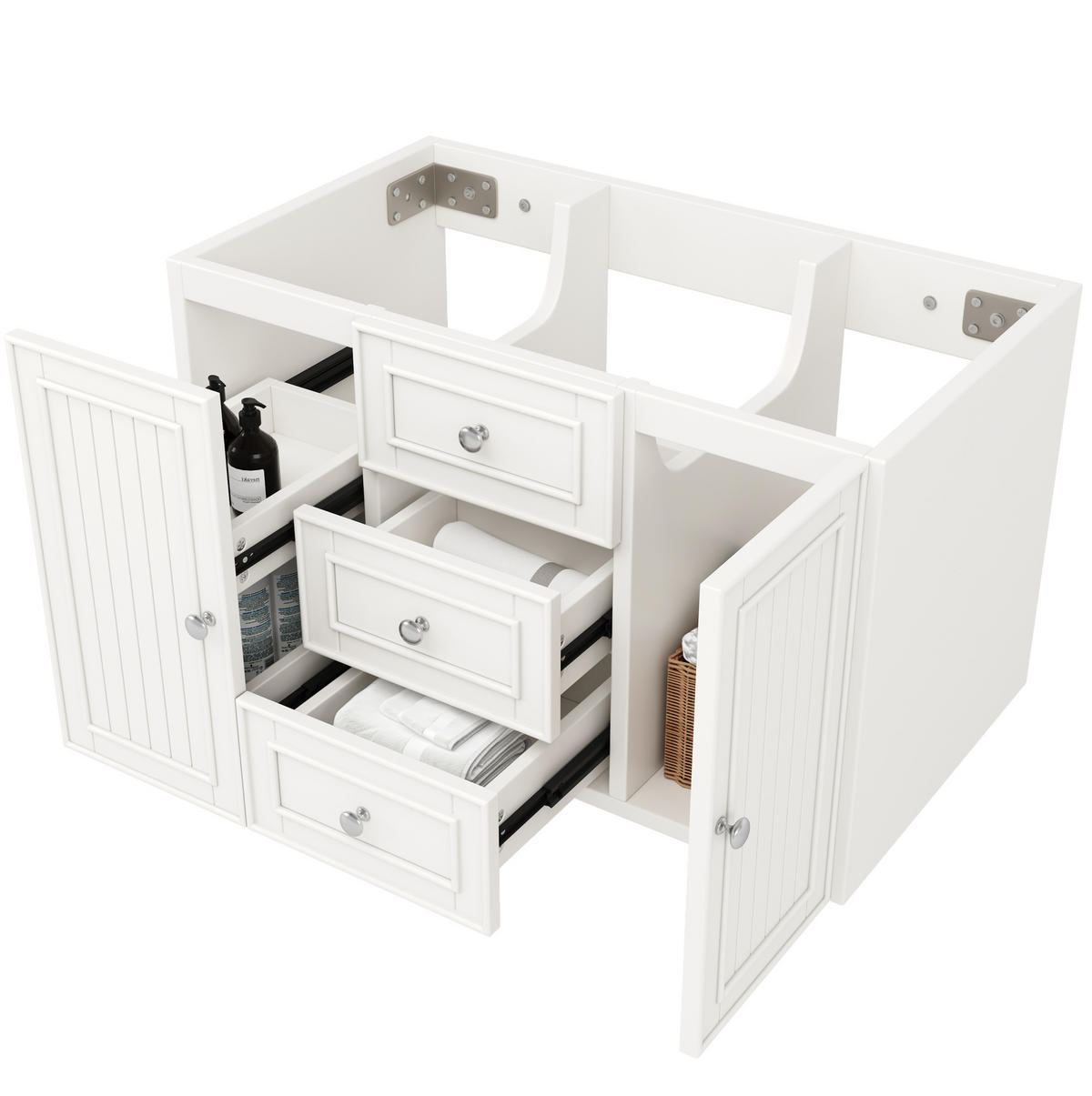 WASCHBECKENUNTERSCHRANK wandhängend 78,5 x 46 x 46,8 cm Weiß MDF - Weiß, Metall (46/46.8/78.5cm) - Beauniv