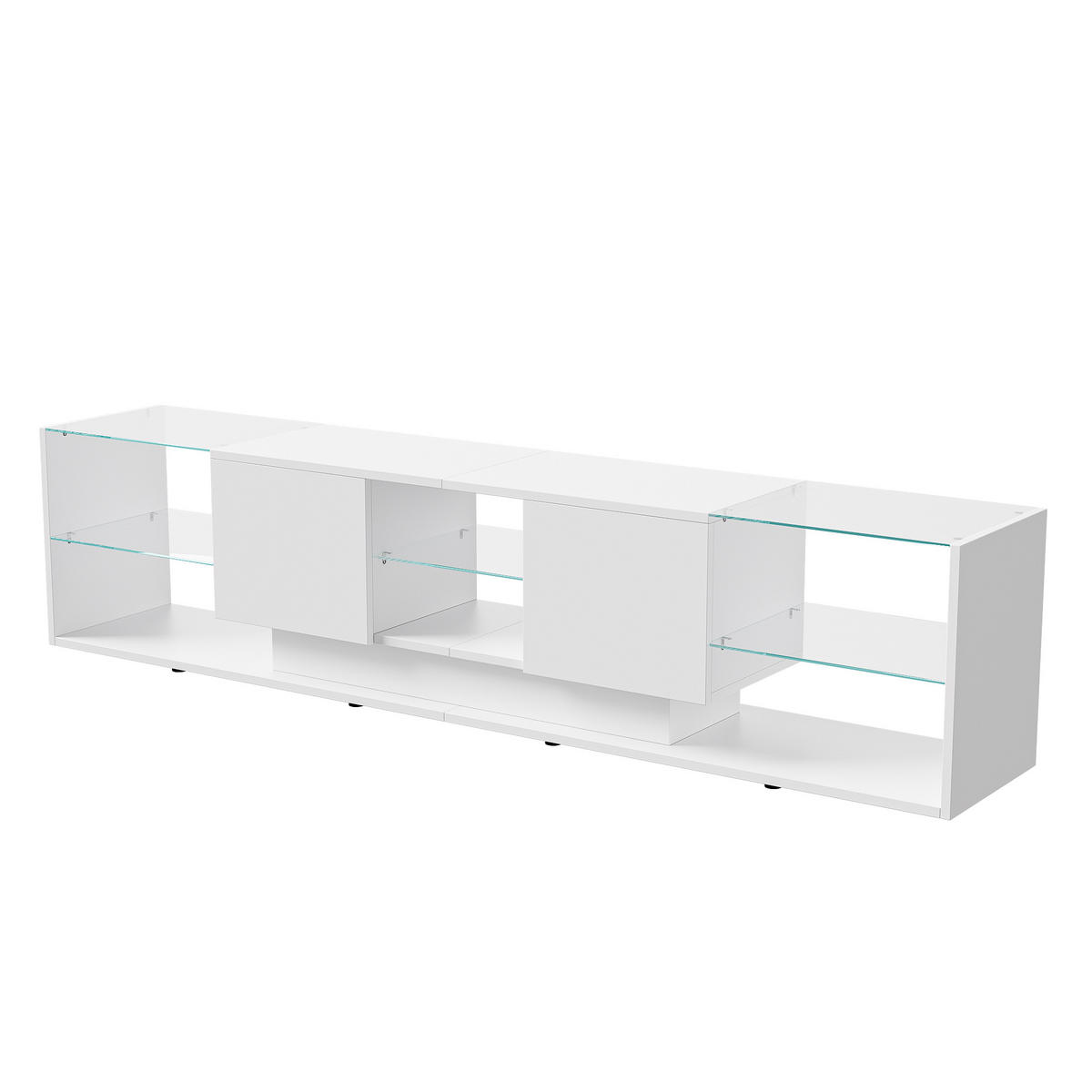 LOWBOARD, 200 x 35 x 45 cm LED Highlights mit Offenen Stauraum und 2 Schubladen, Glastrennwand, MDF - Weiß, Glas (35/45/200cm) - WoodenAura