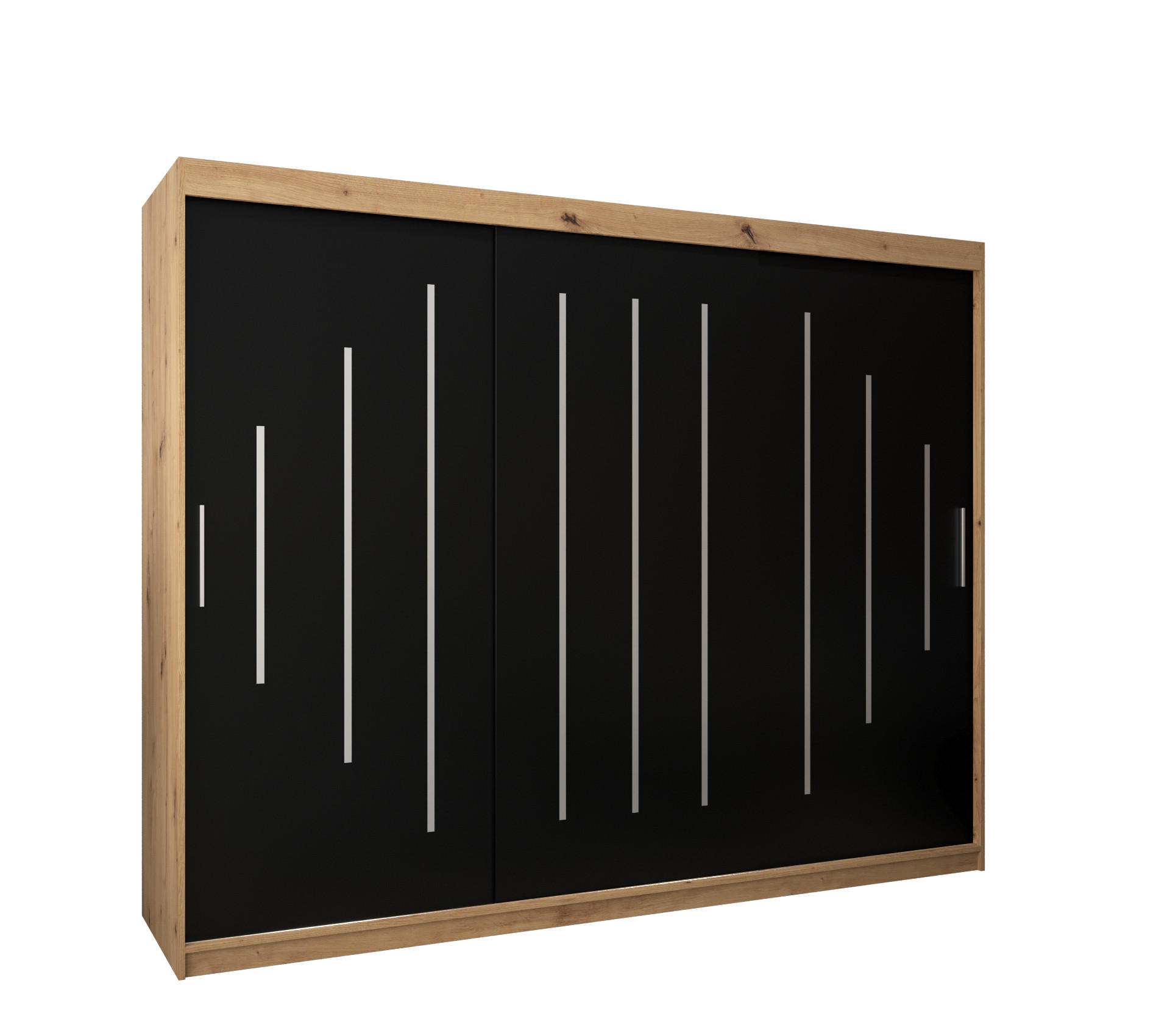 Abiks Möbel Schwebetürenschrank Eiche Artisan, Schwarz 250x200x62 cm