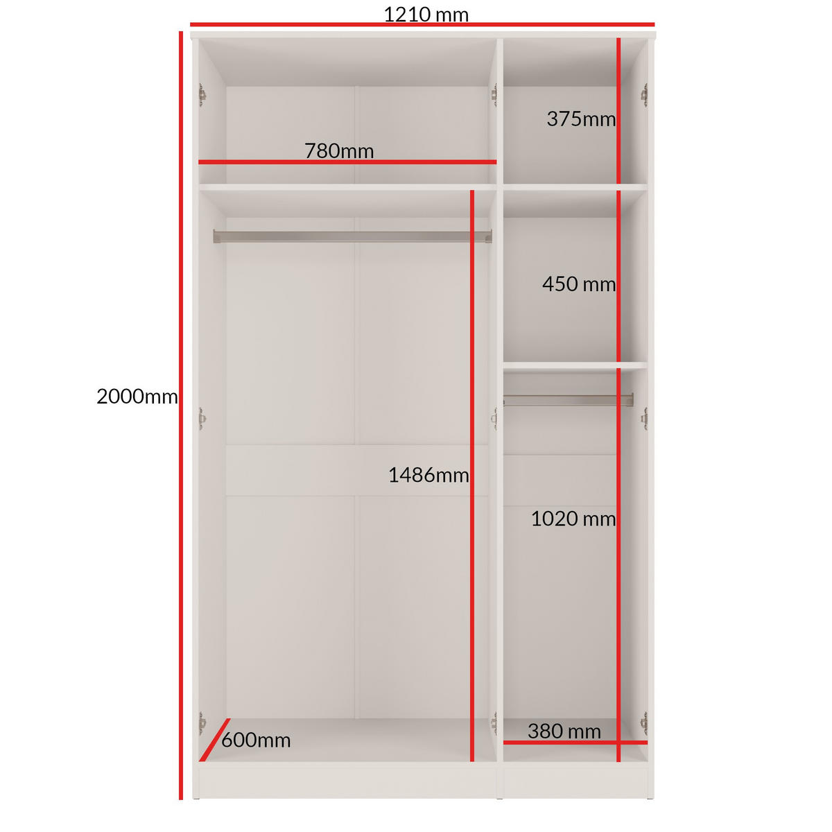 DREHTÜRENSCHRANK mit Spiegel Monza 3D 120 Kaschmir - Kaschmir/Grau, Holzwerkstoff/Metall (120/200/60cm) - mzm24