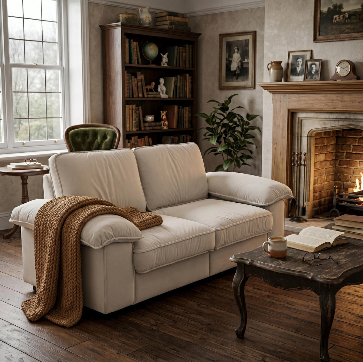 SOFA mit Stauraum Kurzplüsch Cream White - Weiß, Holzwerkstoff (201/89/91cm) - Meubliv