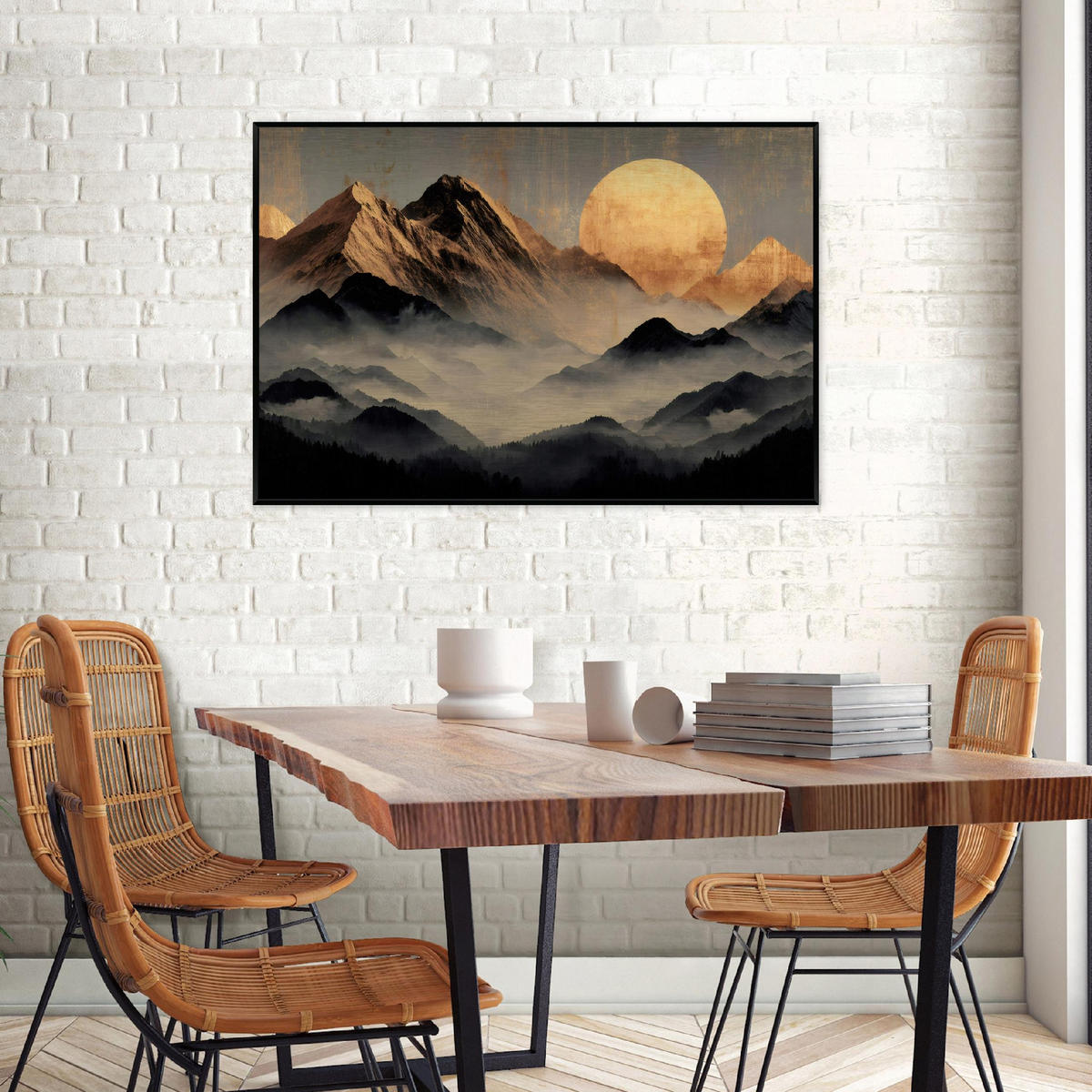BILDER mit Rahmen Gebirge Landschaft Schwarz 150x100 cm - Multicolor, Metall (150/100cm) - Wallarena