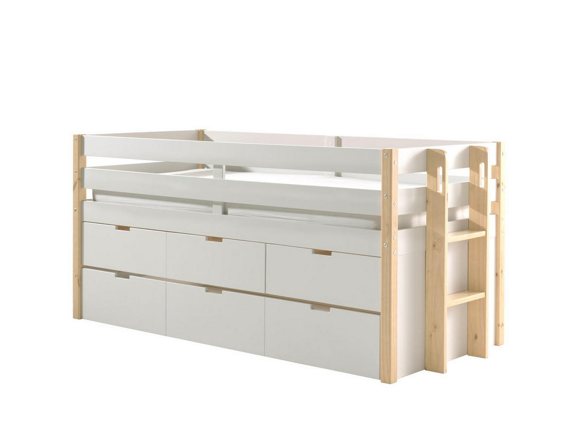 KOJENBETT mit Schubladen Karissa 219x100x98 Massivholz+MDF Weiß/natur - Weiß/Kieferfarben, Holz (90/200cm) - 58aufmkessel