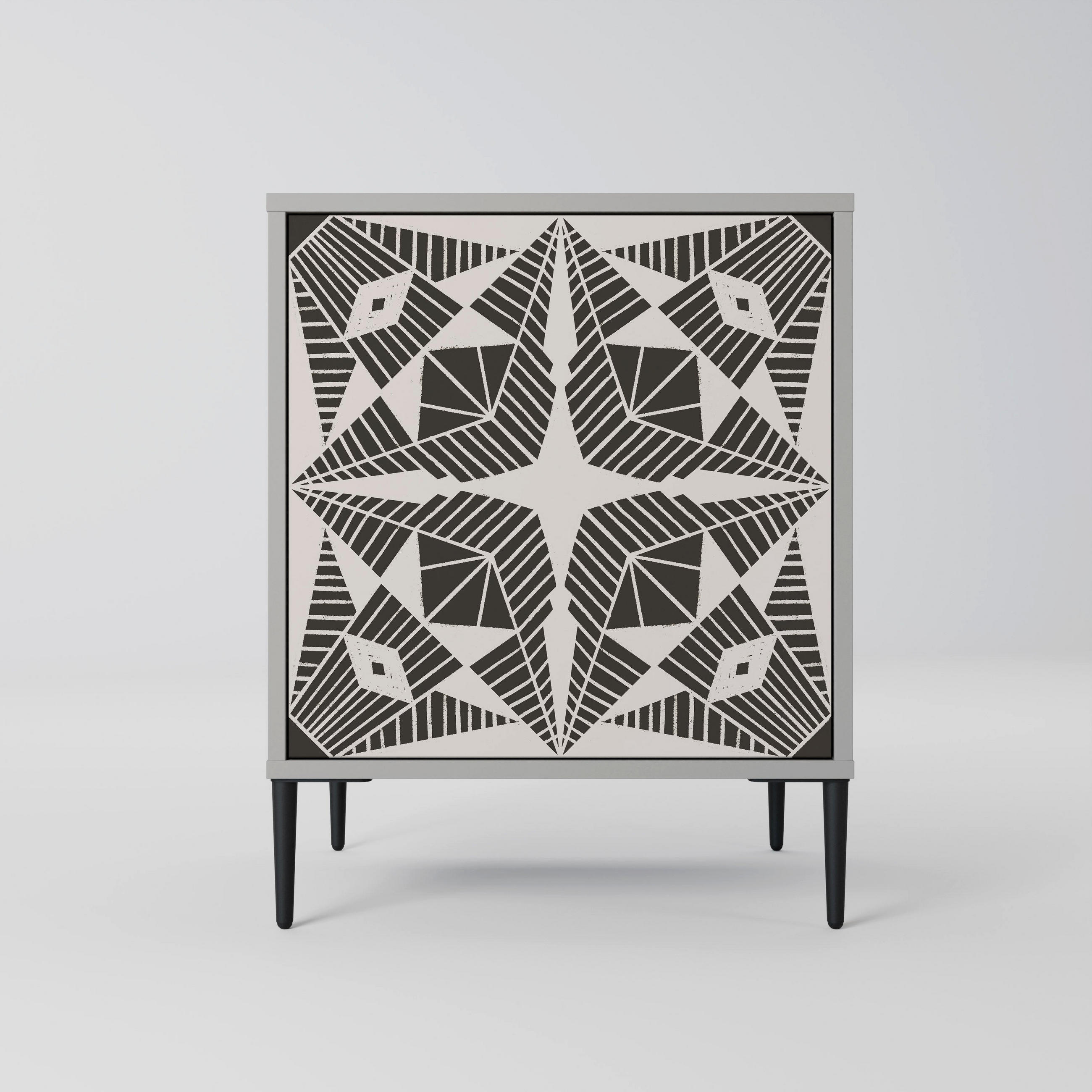 SIDEBOARD MONOCHROME NEXUS, Grau, 57,5x42x72,5 cm, Schwarze Metallfüße - Multicolor/Schwarz, Holzwerkstoff/Metall (57.5/72.5/42cm) - SpaceRebels