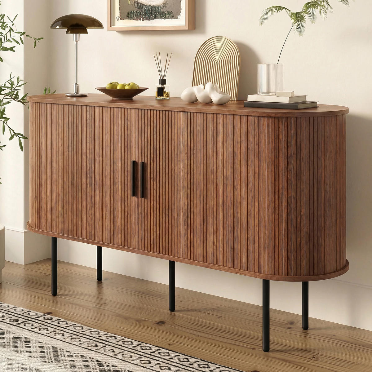 SIDEBOARD Rolljalousie MDF Metallbeine Stauraum modern - Walnussfarben, Holzwerkstoff (40/78/140cm) - FLIEKS