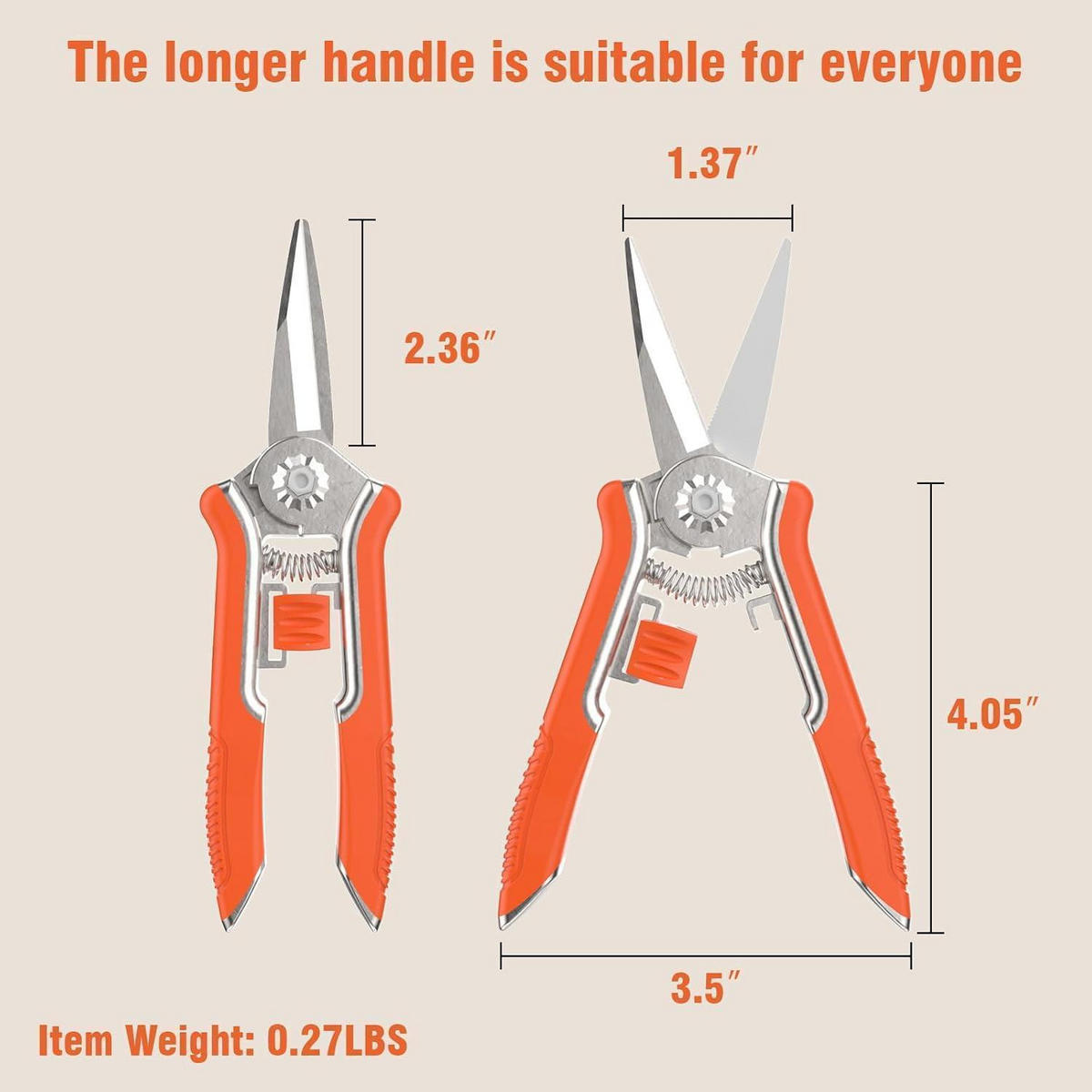 GARTENSCHERE 16,5 cm Bypass-Schneide Soft-Touch-Griff Orange - Orange, Metall (2.5/7.6/22.9cm)