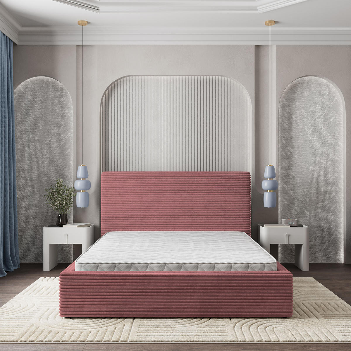 POLSTERBETT MIRETTI 120x200 cm mit Bettkästen - Rosa - Rosa, Holz/Textil - MASSENO