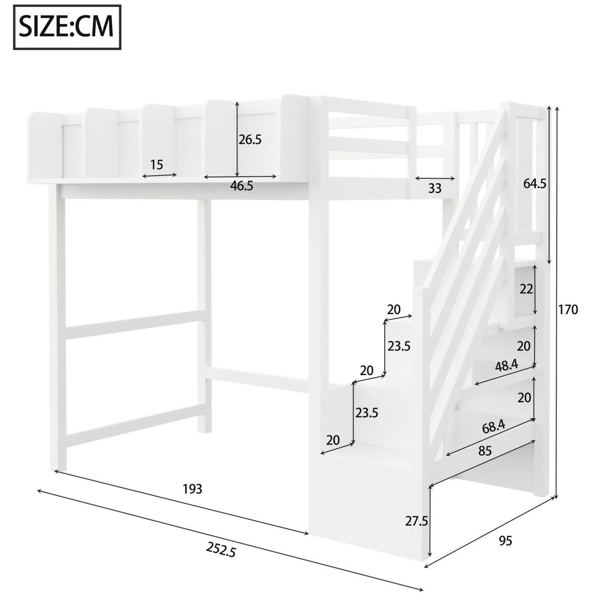 HOCHBETT 90/200 cm aus Kiefer und Holzwerkstoff mit LED-Beleuchtung und Stauraum Weiß - Weiß, Holz (90/200cm) - Modenvie