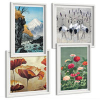 BILDER SET 4er Set - 50x50 cm & 40x60 cm Weißer Rahmen - Berge, Wasserfälle, Vögel, Blumen - Weiß, Kunststoff (50/50cm) - TULUP