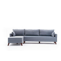 ECKSOFA mit losen Rückenkissen und Schlaffläche - Blau/Walnussfarben, Holz/Kunststoff (275/165cm) - myHomelando