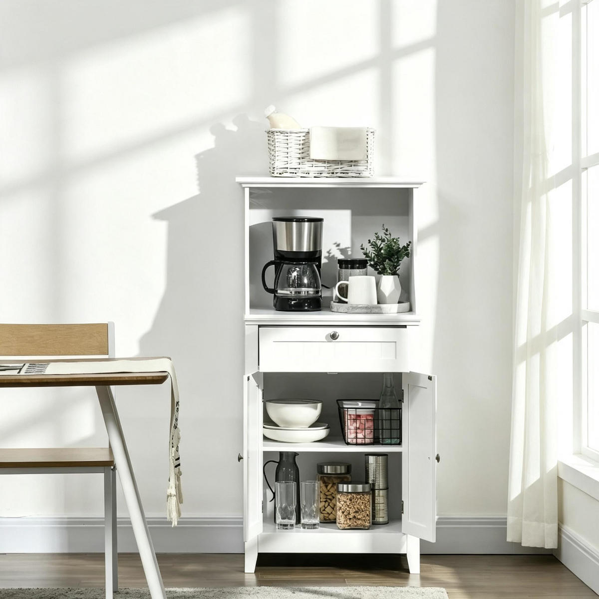 HIGHBOARD DE-38817 60/40/122,5 cm Mikrowellenfach und Schublade Weiß - Weiß, Holzwerkstoff (60/122.5/40cm) - ComfortXL