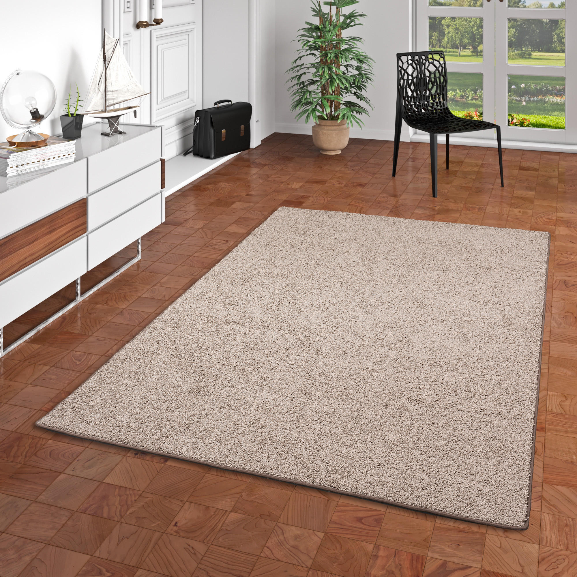 Thumbnail - Snapstyle Hochflor, Taupe, Textil, 133x133 cm, Teppiche & Böden, Teppiche, Hochflorteppiche & Shaggys
