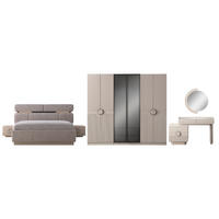 BETTANLAGE SARMIRA Schlafzimmer-Set, 5-teilig, Creme, Bett mit Kopfteil 2 Nachttischen Kommode und Kleiderschrank - Creme, Leder/Holzwerkstoff (160/200cm) - Villa Möbel