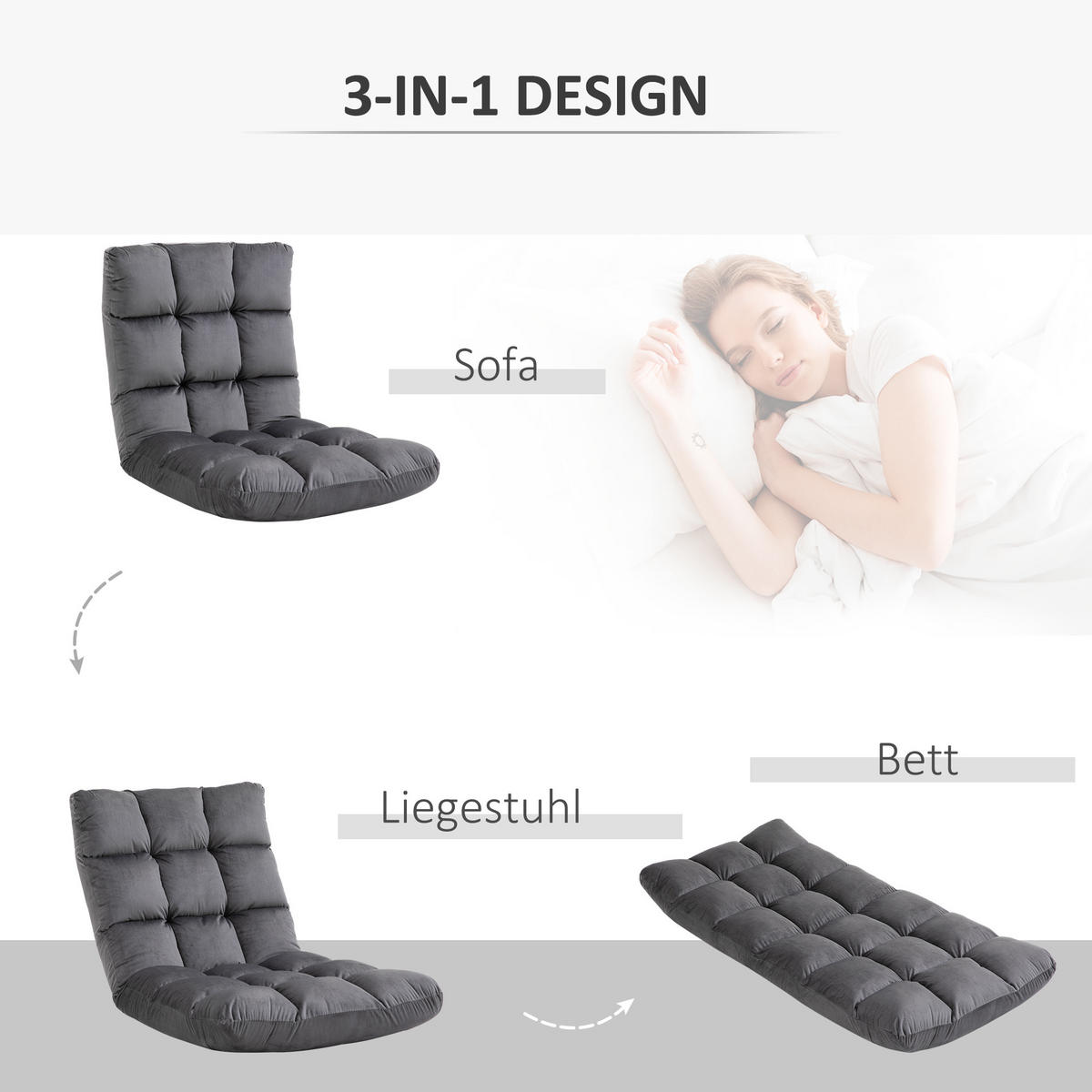 BODENSTUHL Bodensessel mit verstellbarer Rückenlehne Bodensofa Dunkelgrau - Dunkelgrau, Metall (71/53.5/55cm) - HOMCOM